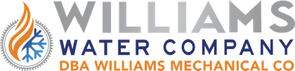 The logo for williams water company is black and blue