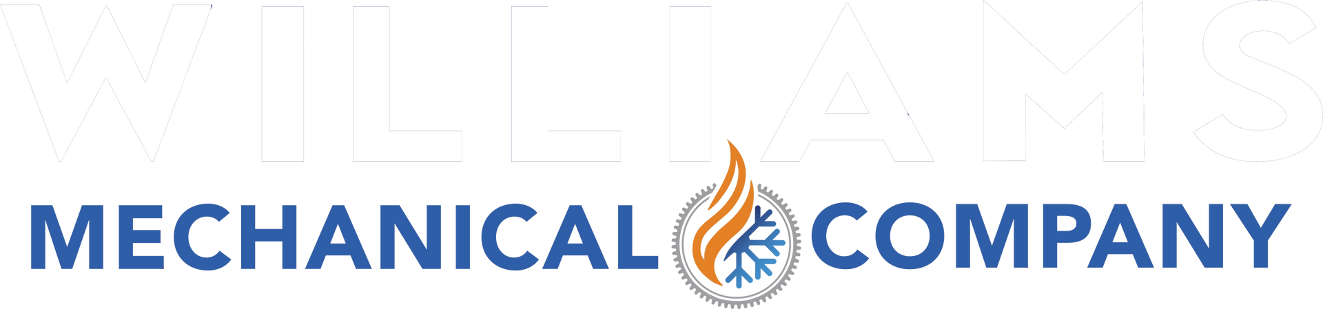 Logo for Williams Mechanical Company featuring blue text and a circular icon with a flame and a snowflake.