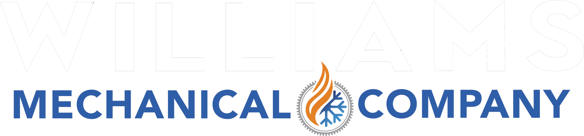 Logo for Williams Mechanical Company featuring blue text and a circular icon with a flame and snowflake design.