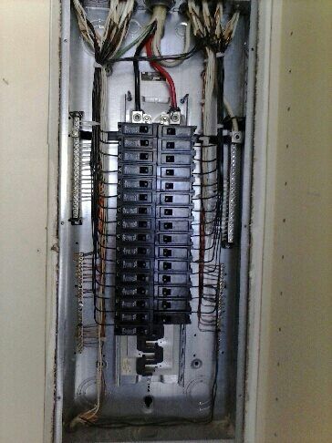 A very old electrical box with a lot of wires coming out of it