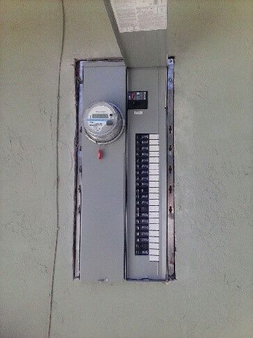 An electrical box with a meter on top of it