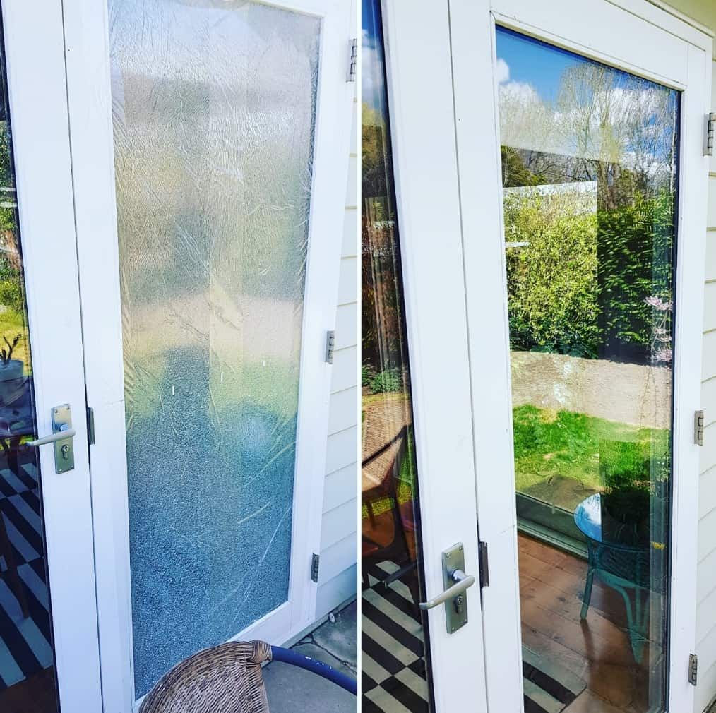 A Before and After Picture of a Sliding Glass Door — Moss Vale Glass In Bundanoon, NSW