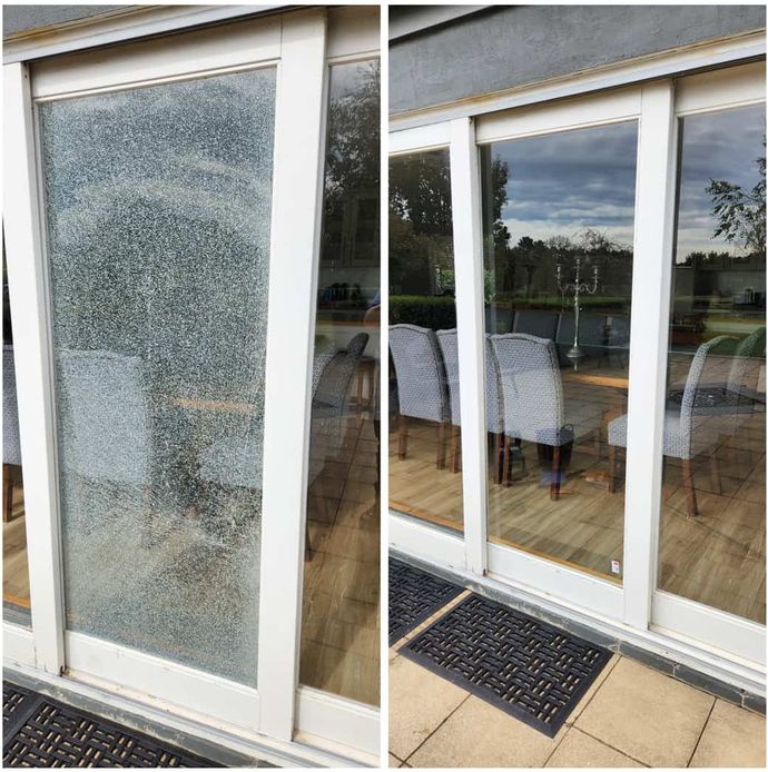 A Before and After Picture of a Sliding Glass Door — Moss Vale Glass In Moss Vale, NSW