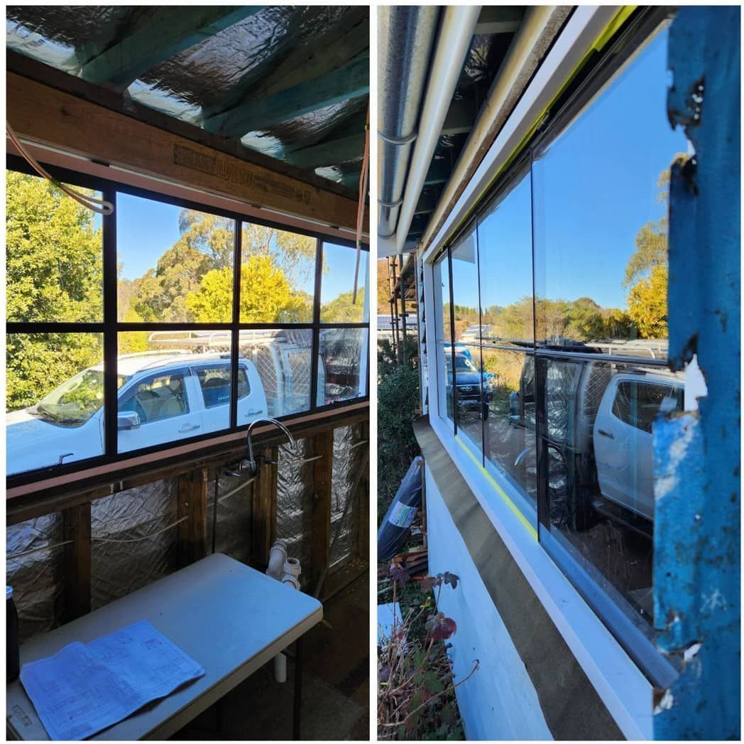 A Room With a Lot of Windows and a Blue Tarp on the Floor — Moss Vale Glass In Moss Vale, NSW