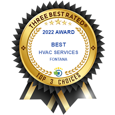 A ribbon that says three best rated 2022 award best hvac services fontana