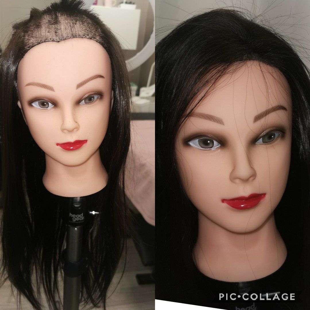 A picture of a mannequin head with a wig on it