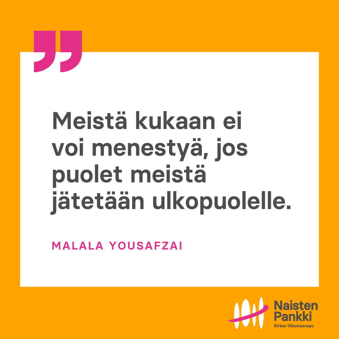 A quote from malala yousafzai is on a yellow background.