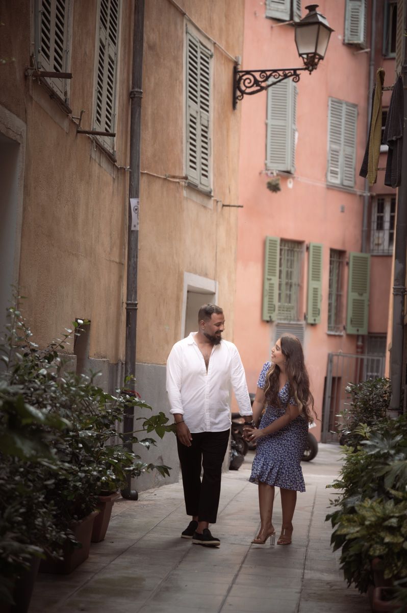 an empty street of Nice's old town during a photoshoot