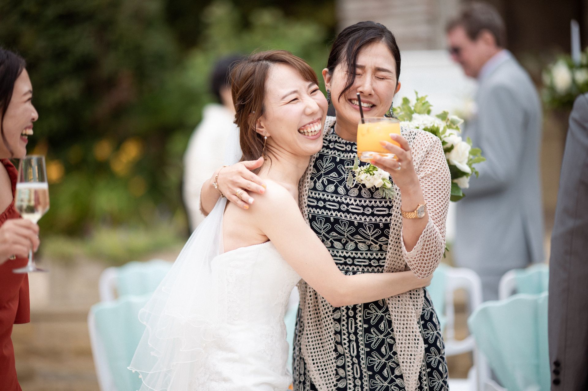 Guests mingle during the wedding reception at Ettington Park luxury wedding venue.