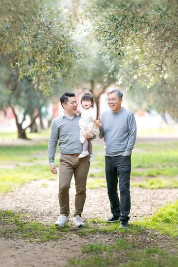 A family portrait of three generations during a photoshoot in Nice, French Riviera.