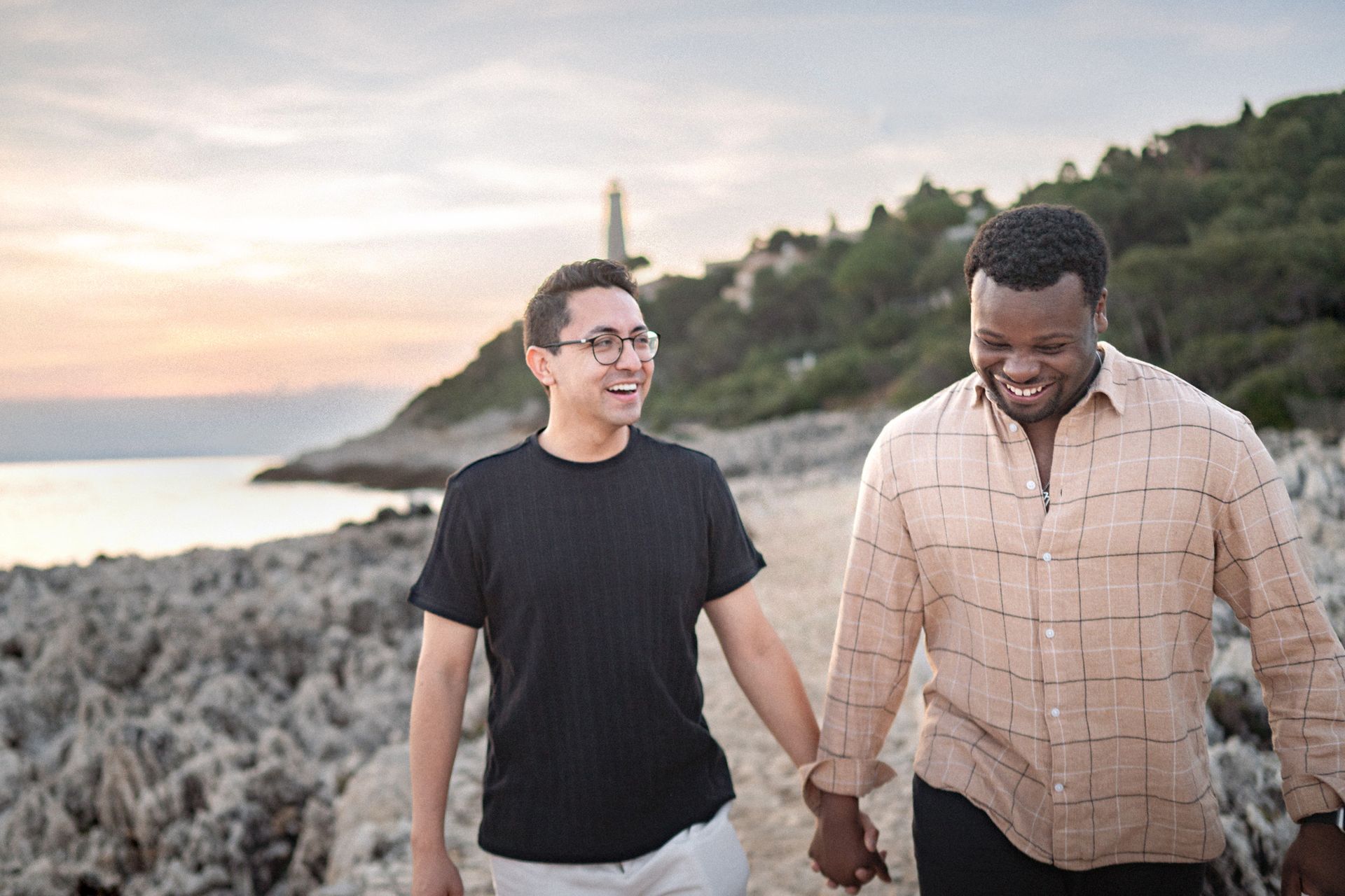 A gay couple during a romantic couple photoshoot on the French Riviera