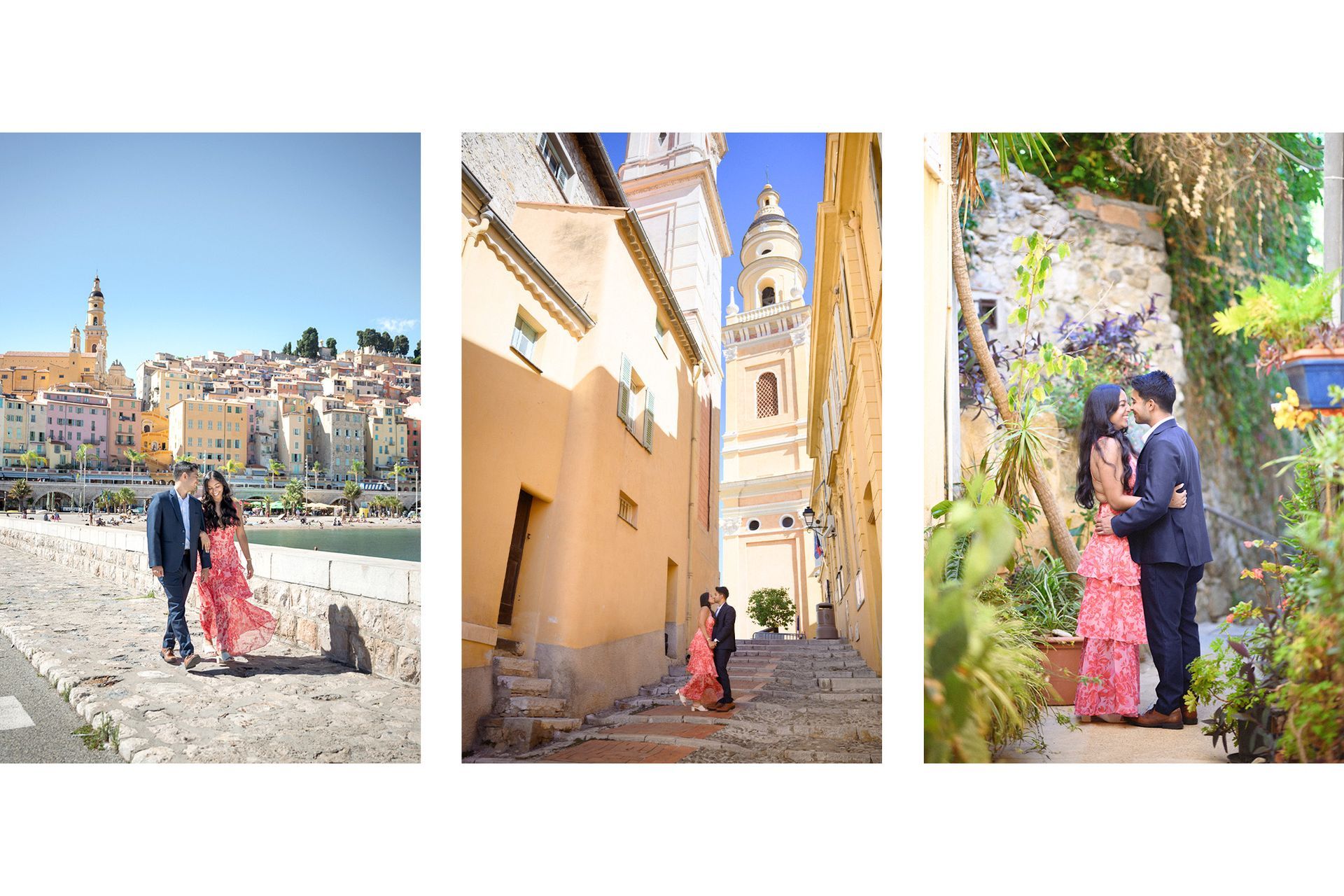 Montage of couple photoshoot images from Menton, South of France