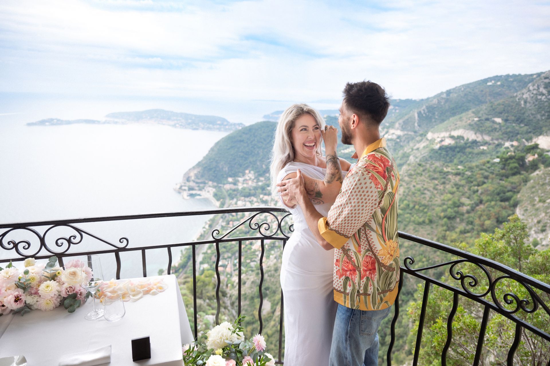 A proposal at Chateau Eze with a stunning view across the French Riviera.