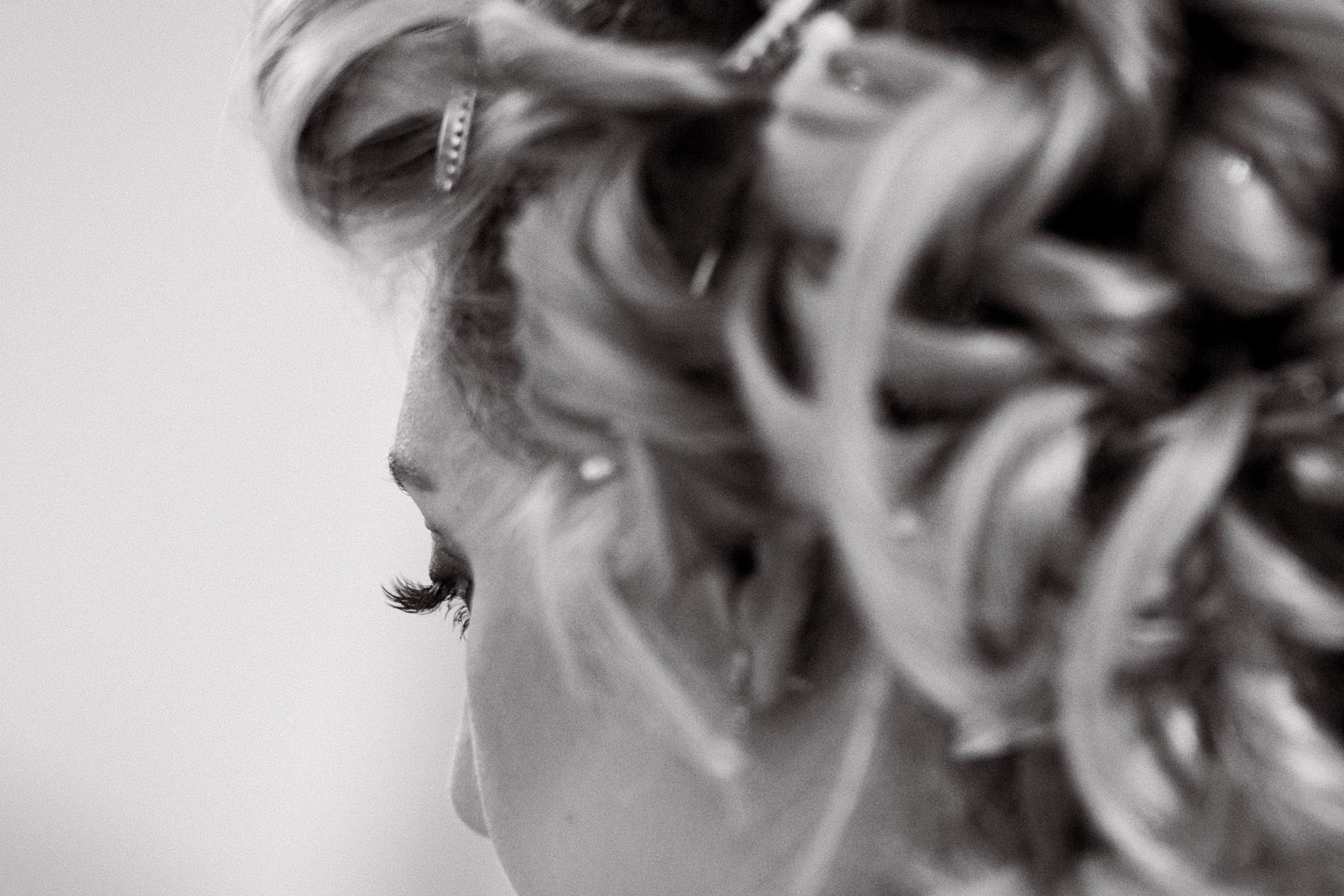 Close up of bridal hair and make up