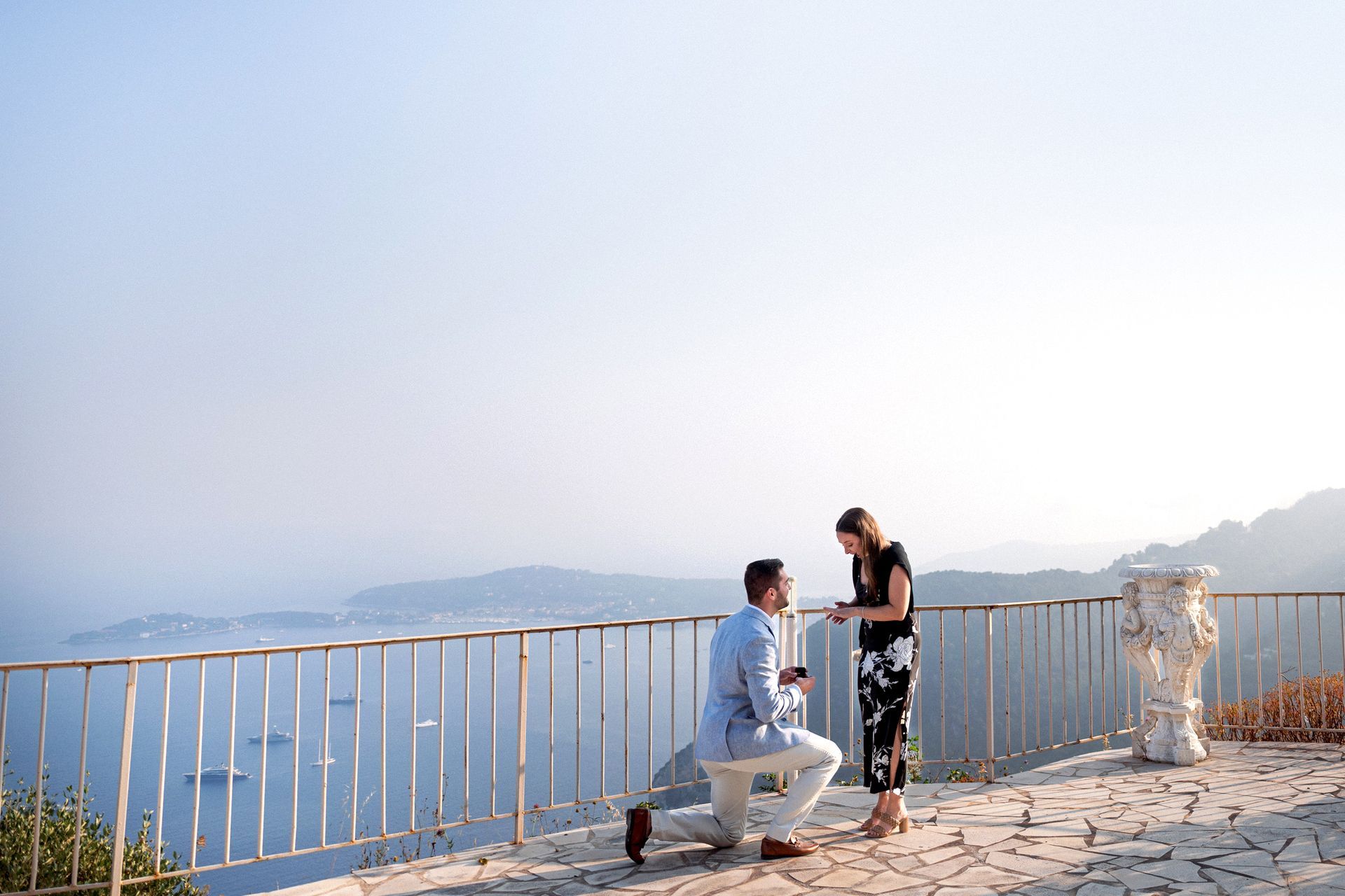 A proposal on the Chevre d'Or terrace overlooking the sea