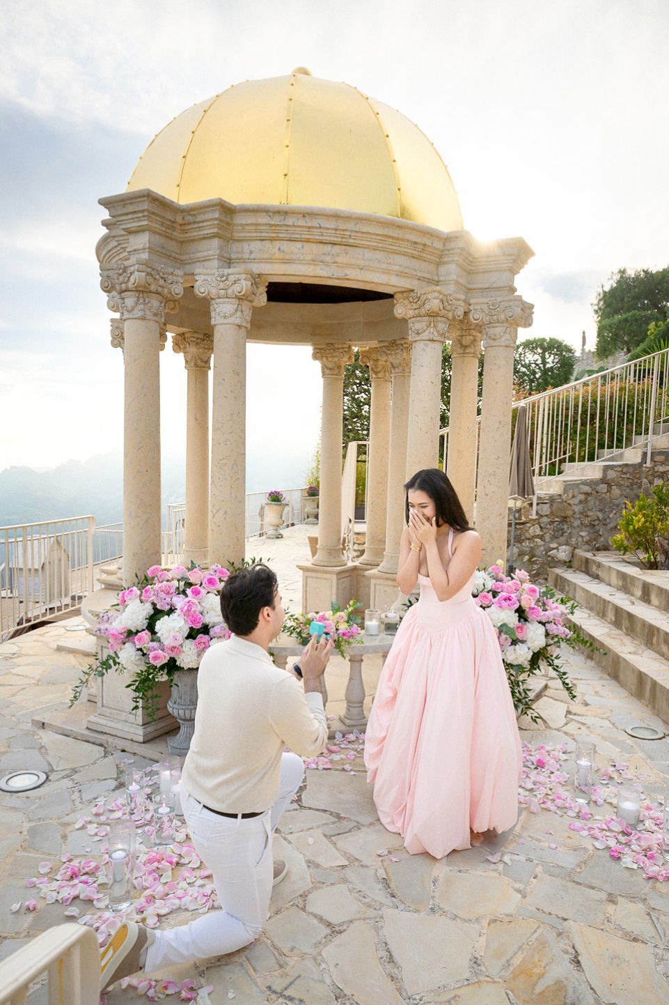 A proposal at the Temple of Love proposal location at the Chevre d'Or in Eze village.