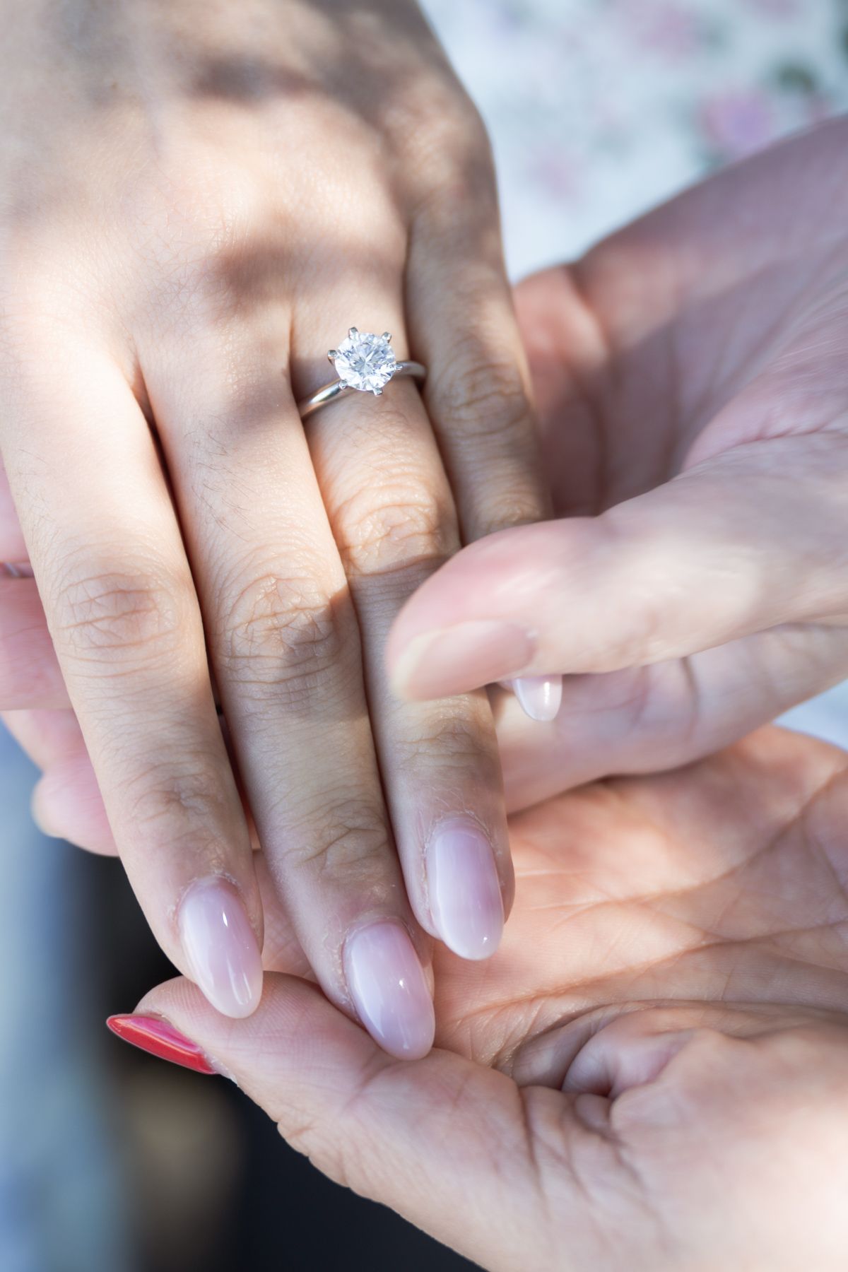 A close up of a beautiful diamond wedding ring