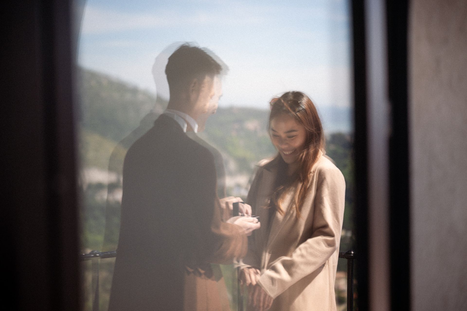 A man proposing to his girlfriend in Eze, France, French Riviera.