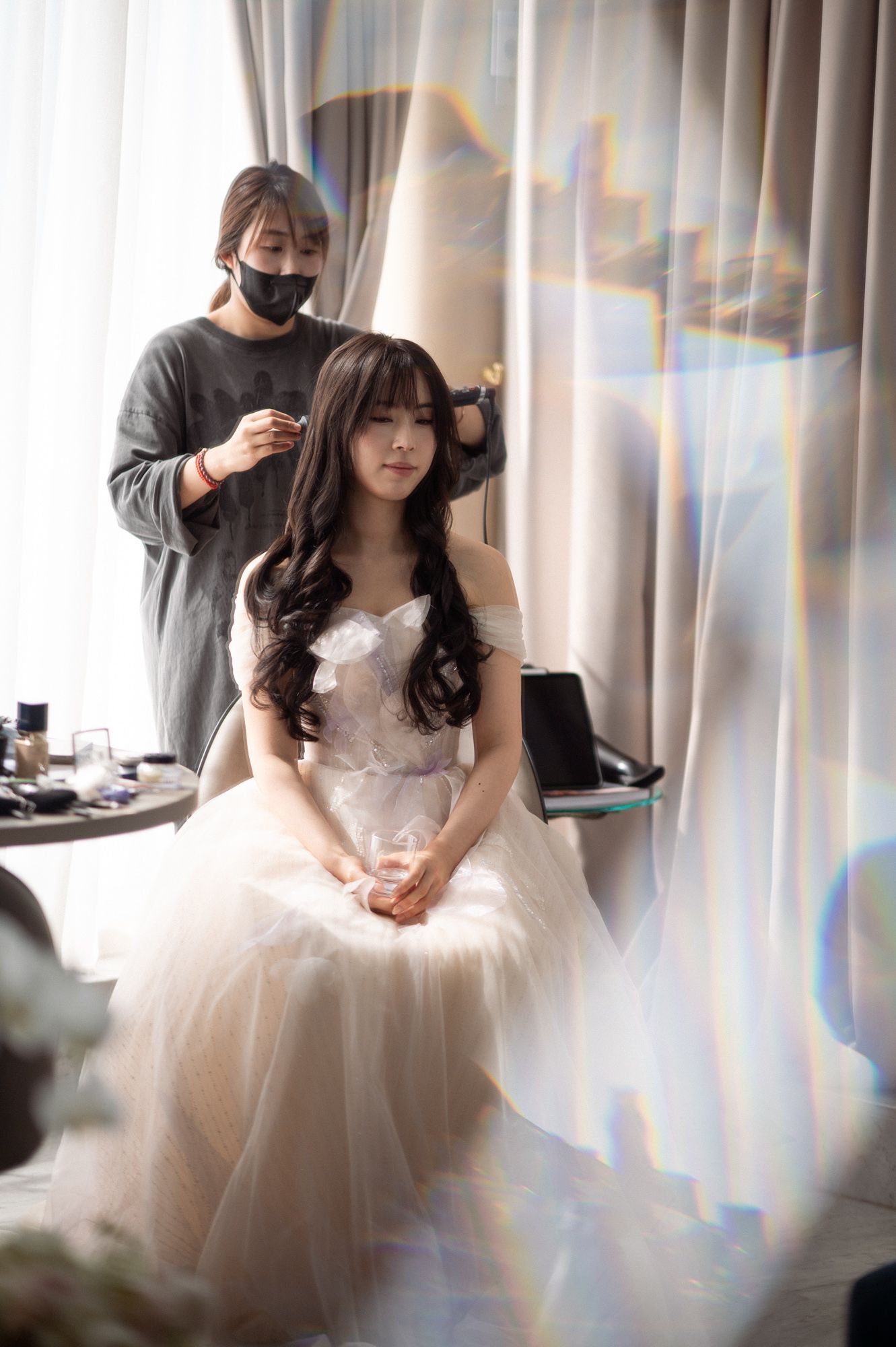 Bridal preparation in the Panoramic Suite at the Chevre d'Or Hotel Eze
