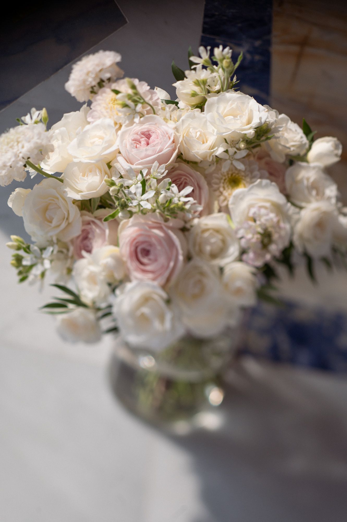 White and pink bridal flowers by the Chevre d'Or Hotel