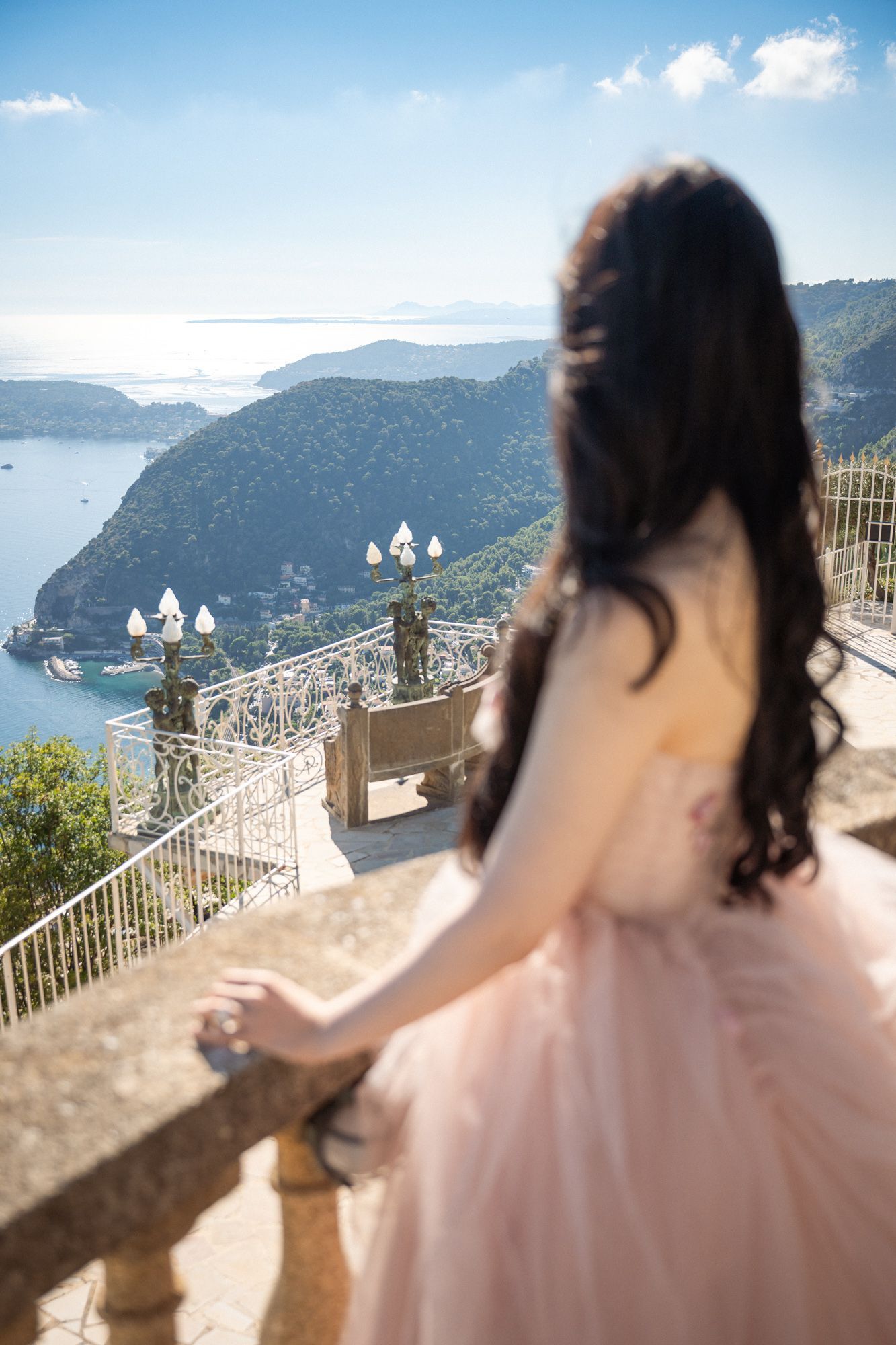 A bride overlooking the view at Chevre d'Or
