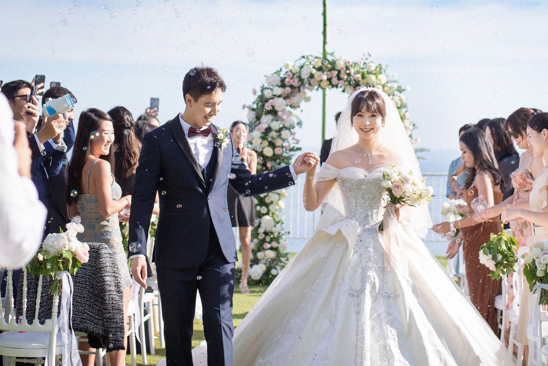 Confetti at a wedding ceremony at the Chevre d'Or Hotel in Eze, South of France