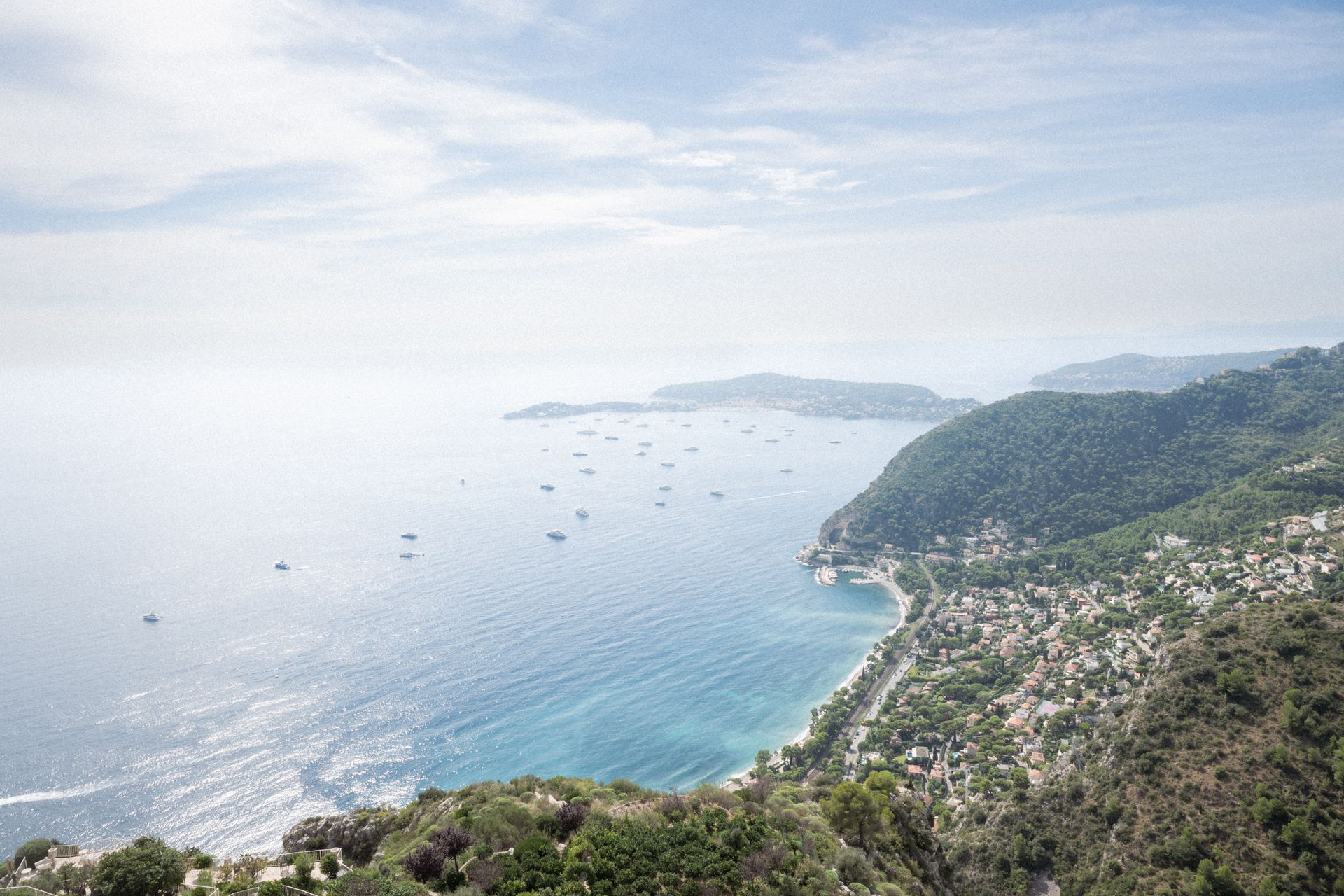 The spectacular view of Cap Ferrat on the French Riviera from Chateau Eze balcony 