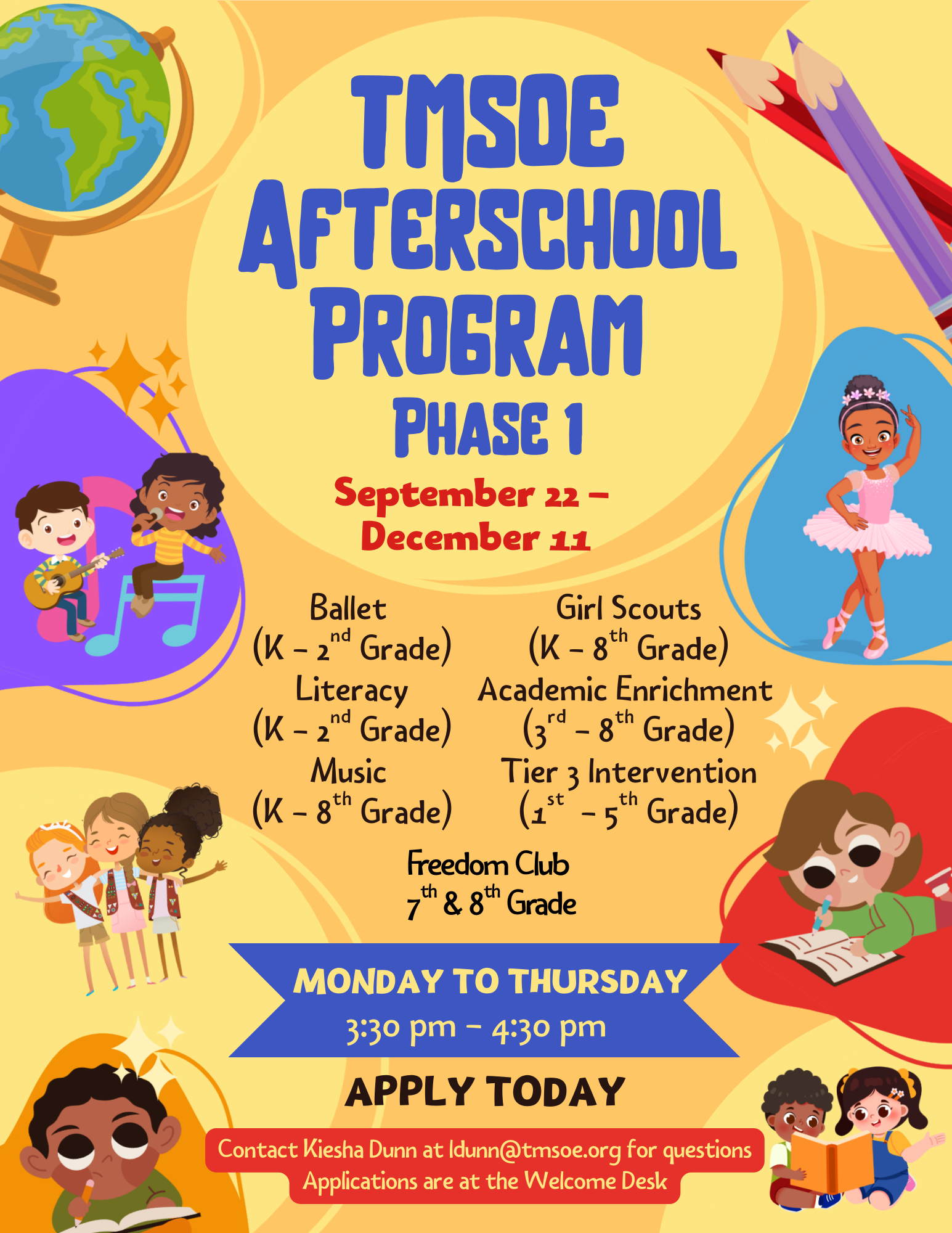 After school academics and enrichment programs flyer