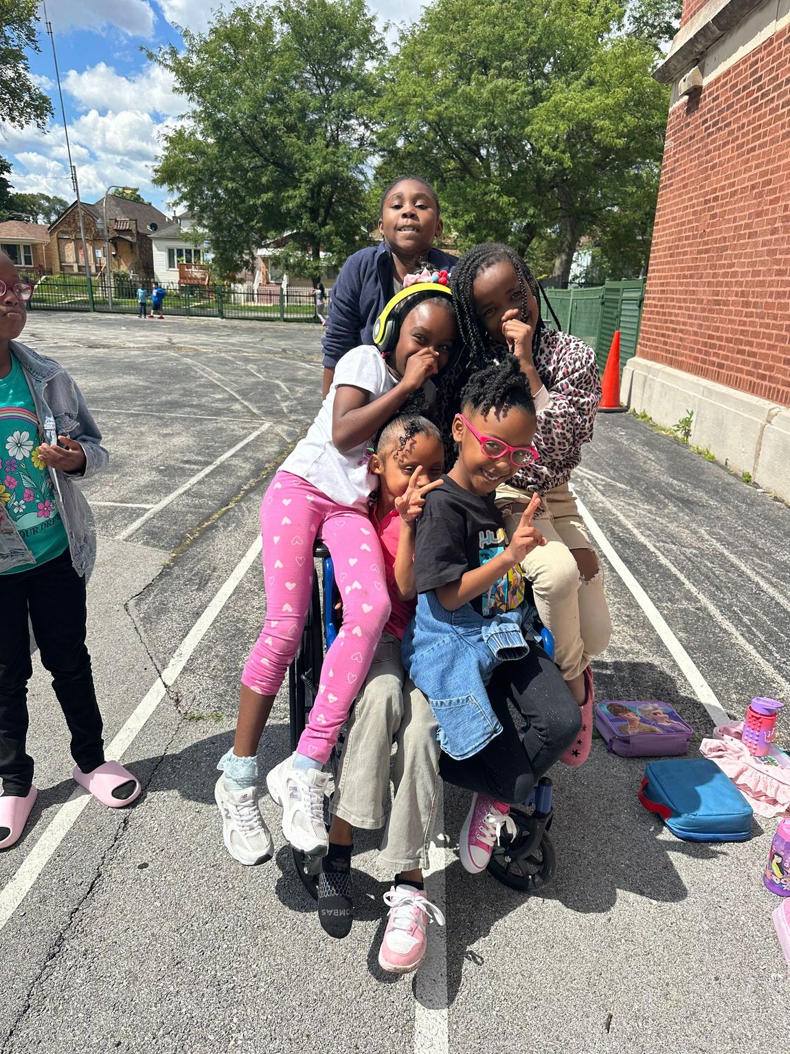 Montessori students working outside