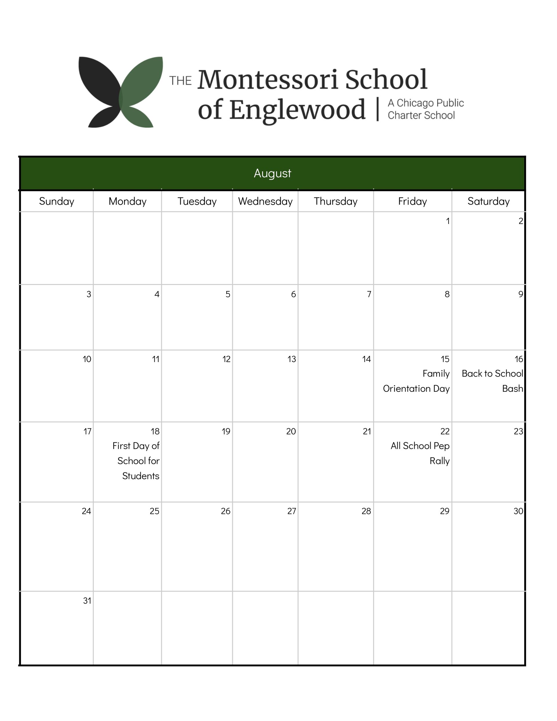 School Calendar August