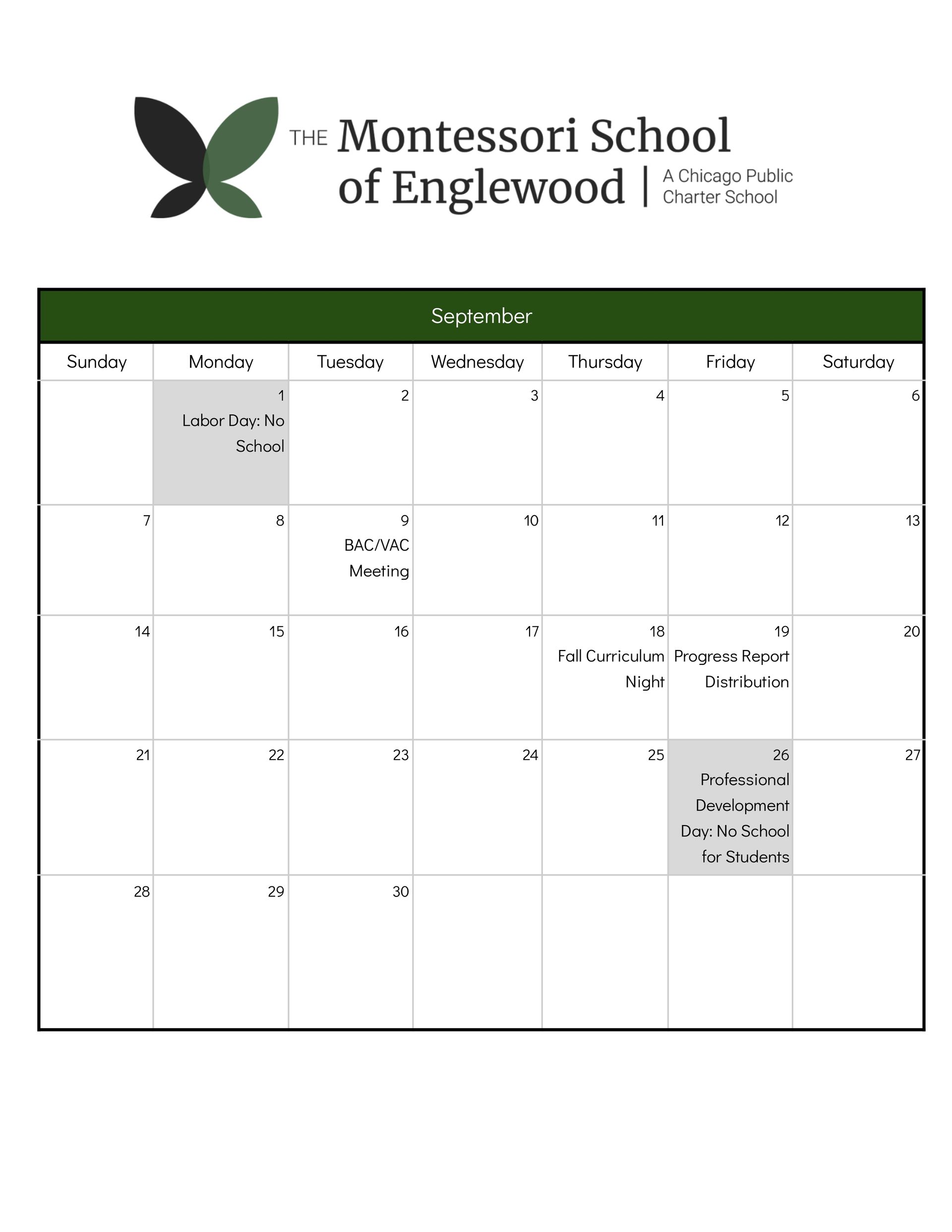 School Calendar September