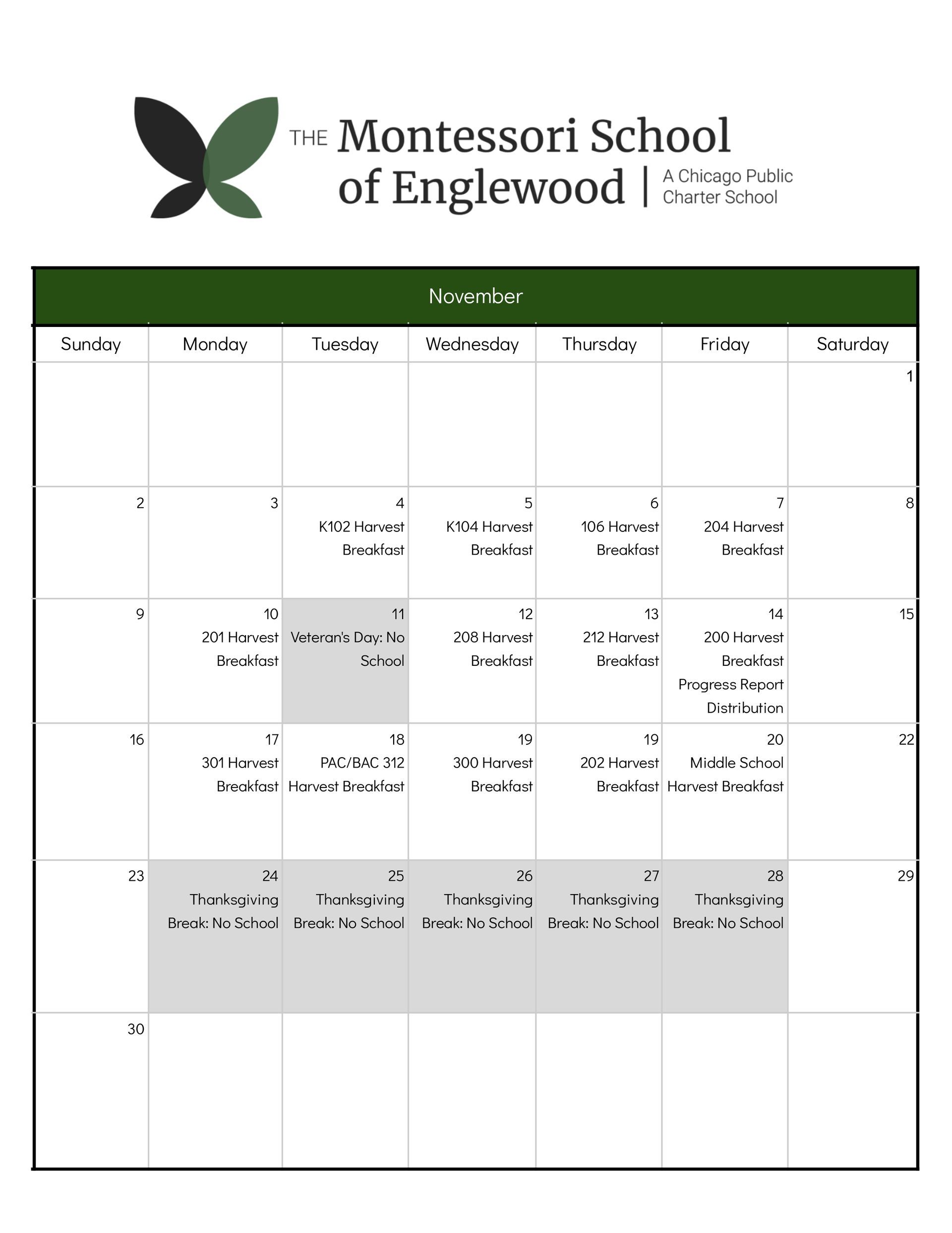 School Calendar November