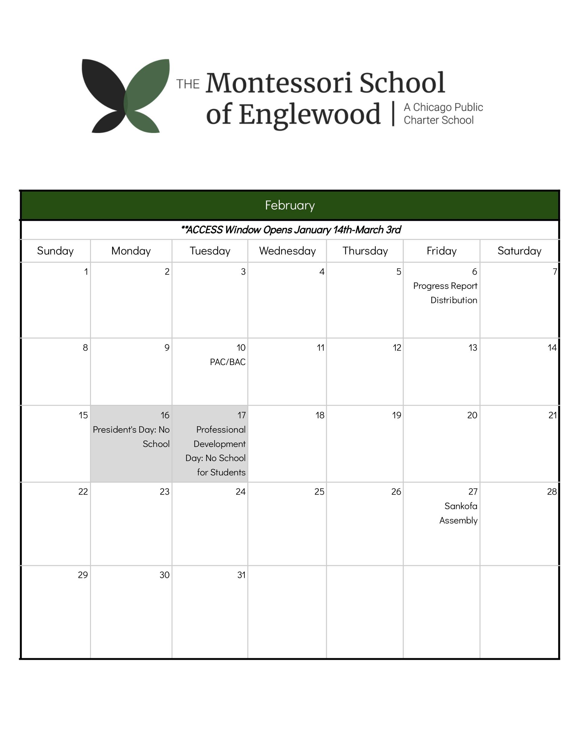 School Calendar February