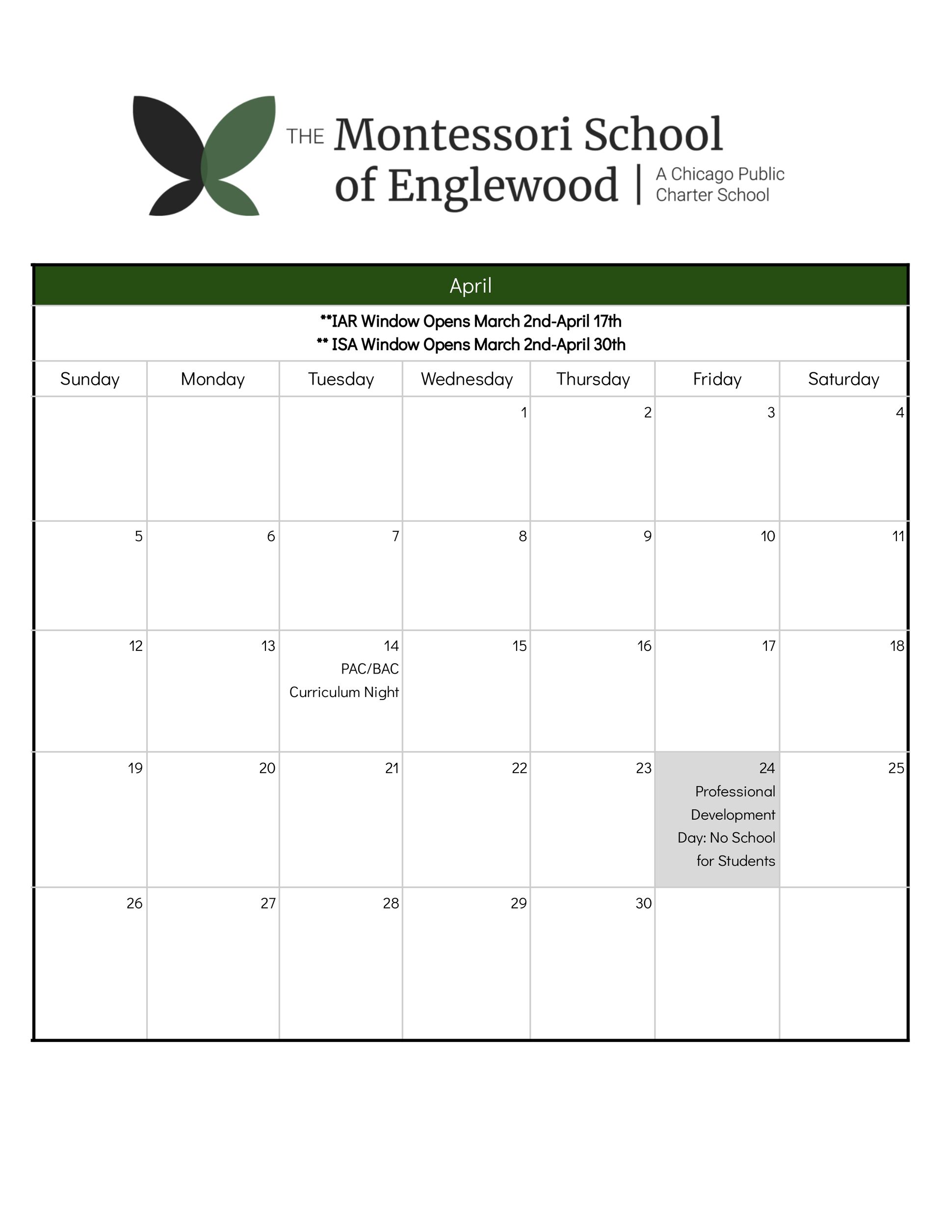 School Calendar April