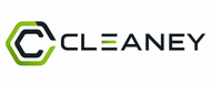CLEANEY Commercial Cleaning logo in black, white, and lime green with stylized C icon