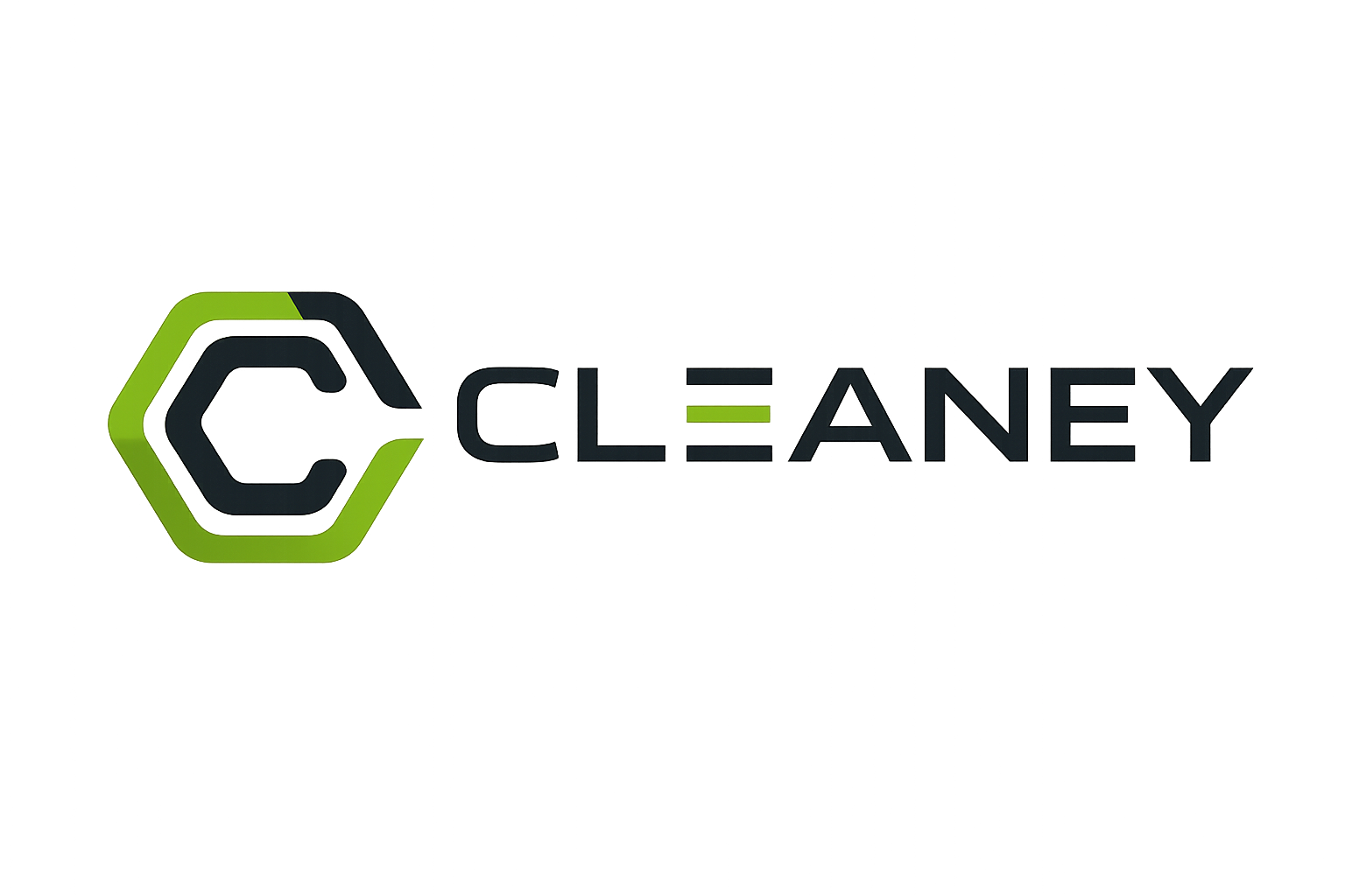 Cleaney Commercial Cleaning logo in gray and green on a white background
