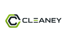 Cleaney Commercial Cleaning logo in gray and green on a white background