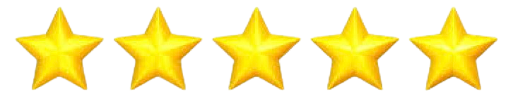 Five yellow stars are lined up in a row on a white background.