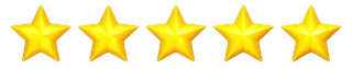 Five yellow stars are lined up in a row on a white background.