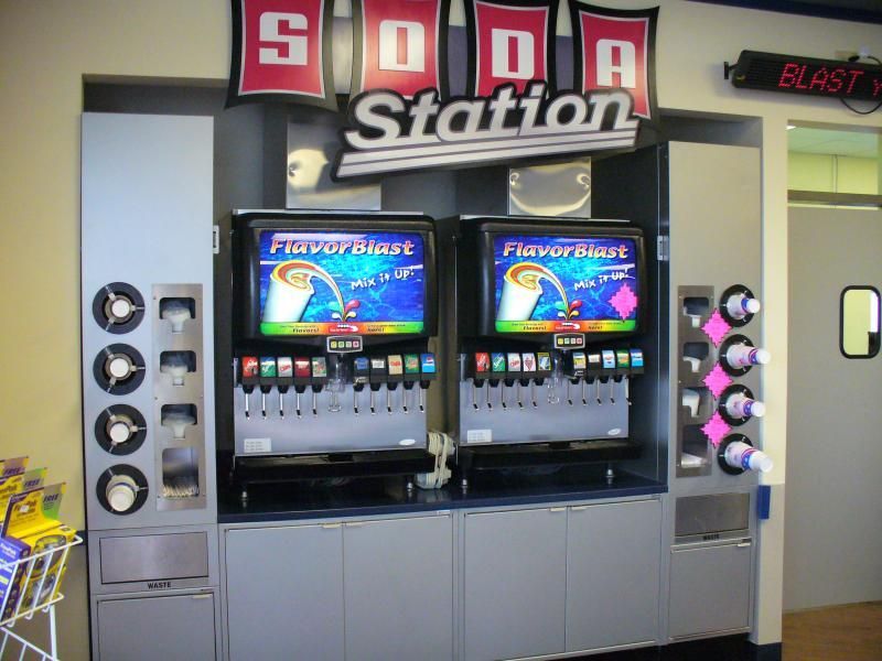 A soda station with two flavor blast machines