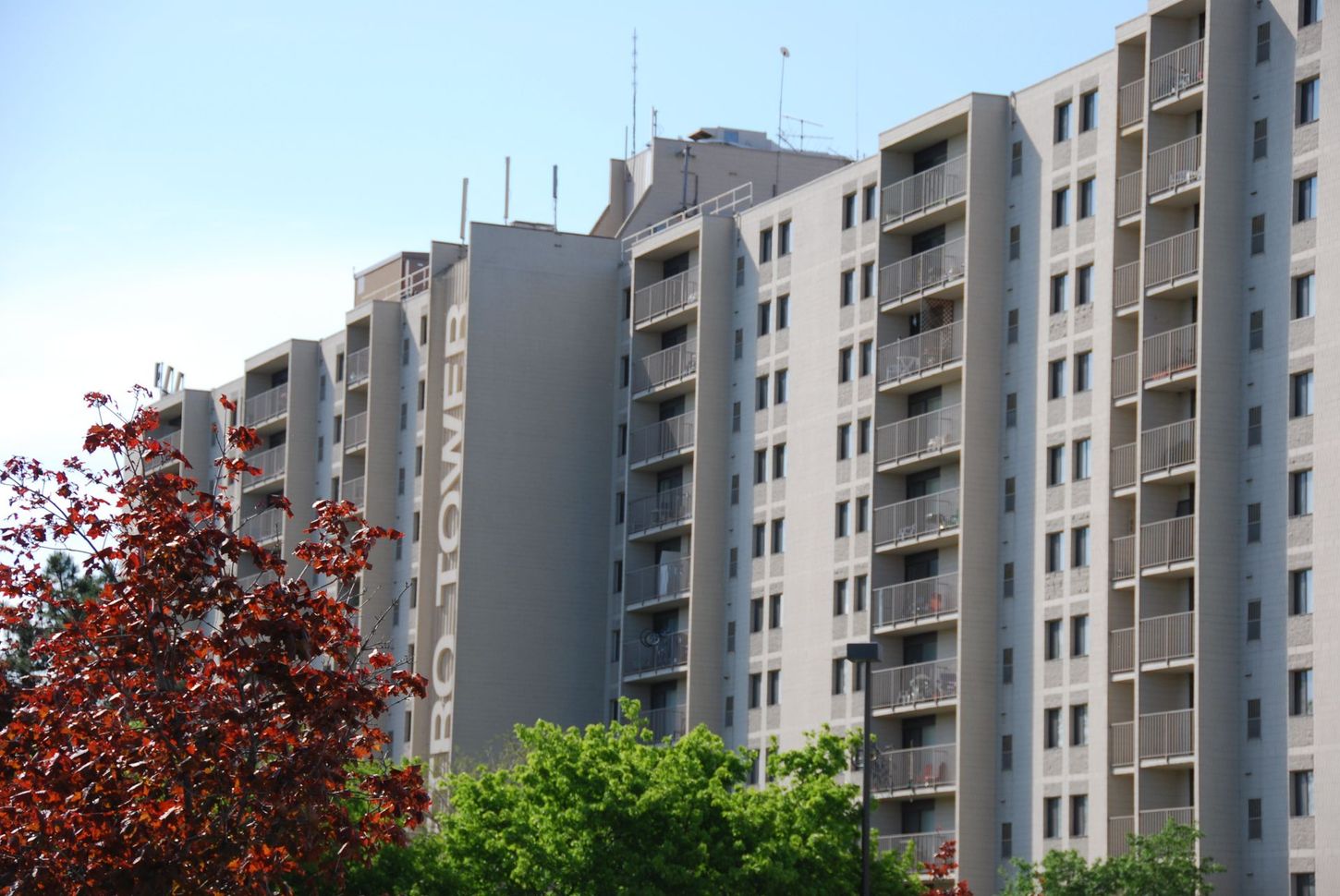 A tall building with the word tower on it