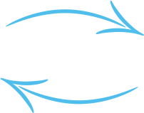 Two blue arrows pointing in opposite directions on a white background.