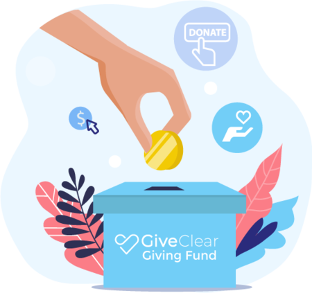 A hand is putting a coin into a donation box.