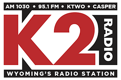 Logo for K2 Radio in Casper, Wyoming, featuring bold red letters