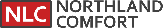 Logo of Northland Comfort, featuring "NLC" in white on a red rectangle. Text is in black.
