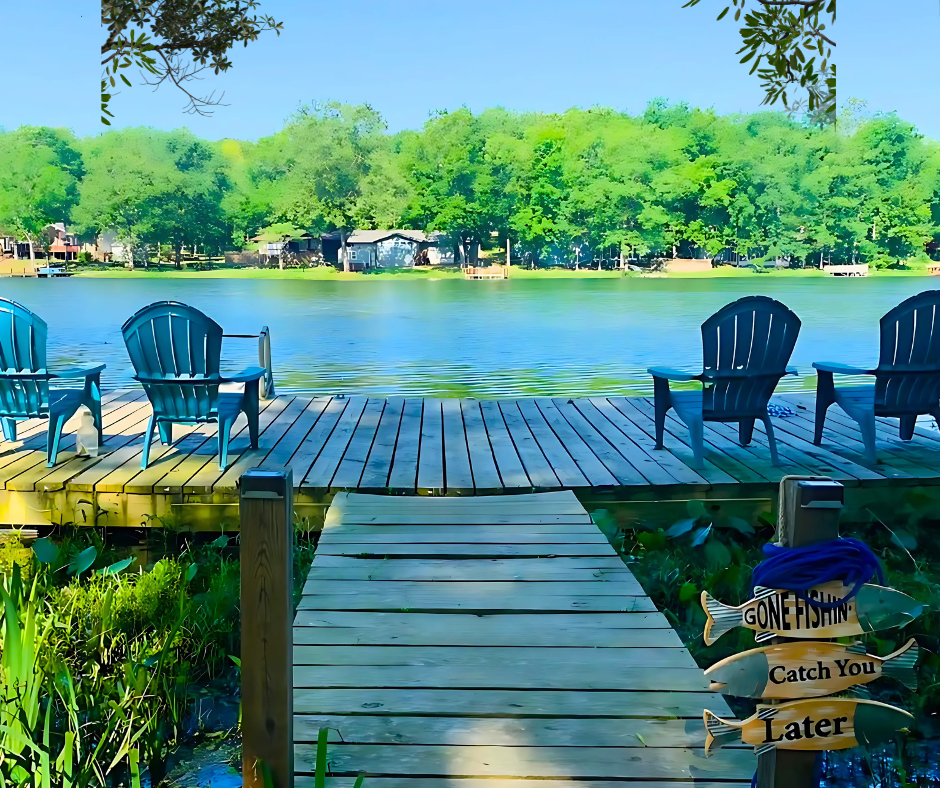 Dock with chairs facing lake