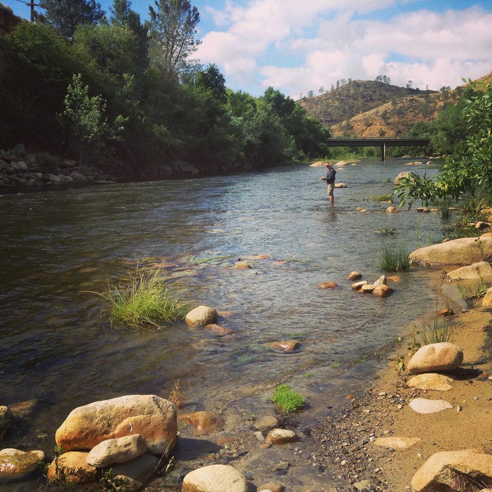 A person is standing in the middle of a river