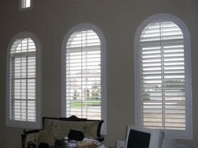 Three Windows With Arch Top Shutters — Oxnard, CA — Woodcraft Shutters