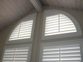 White Small Arch Top Shutters — Oxnard, CA — Woodcraft Shutters