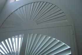 White Fan-Shaped Shutters — Oxnard, CA — Woodcraft Shutters